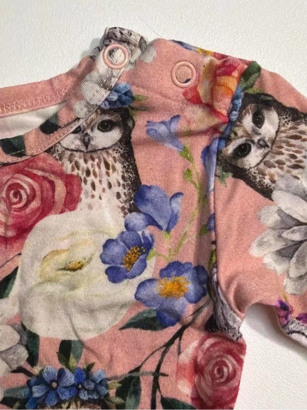 (825-10) Posh Peanut Peggy Owl Ruffled Bubble Romper - Size 12-18 Months